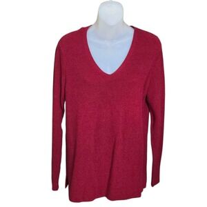 J Jill Womens Cozy Pullover Sweater Size M Classic Winter V Neck Burgundy Cotton